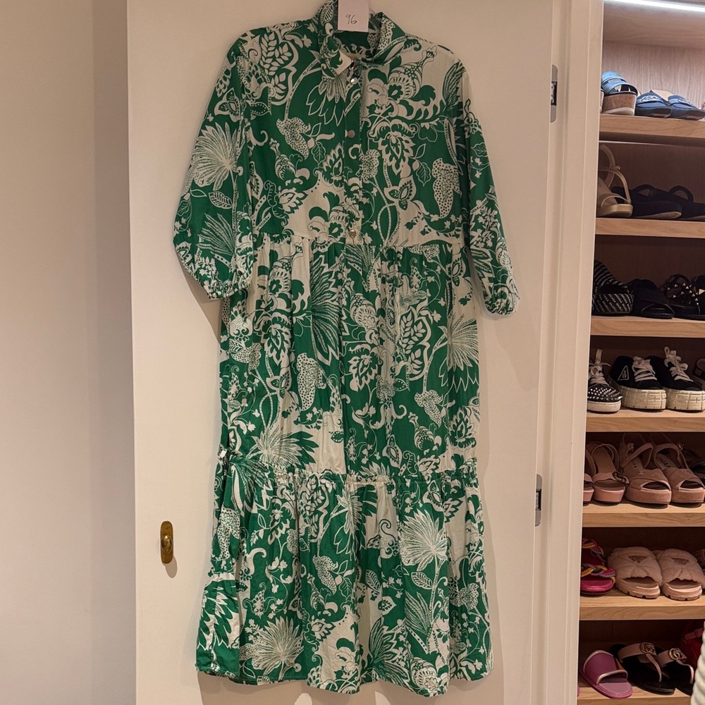 Maeve Green and White Floral Tiered Maxi Dress